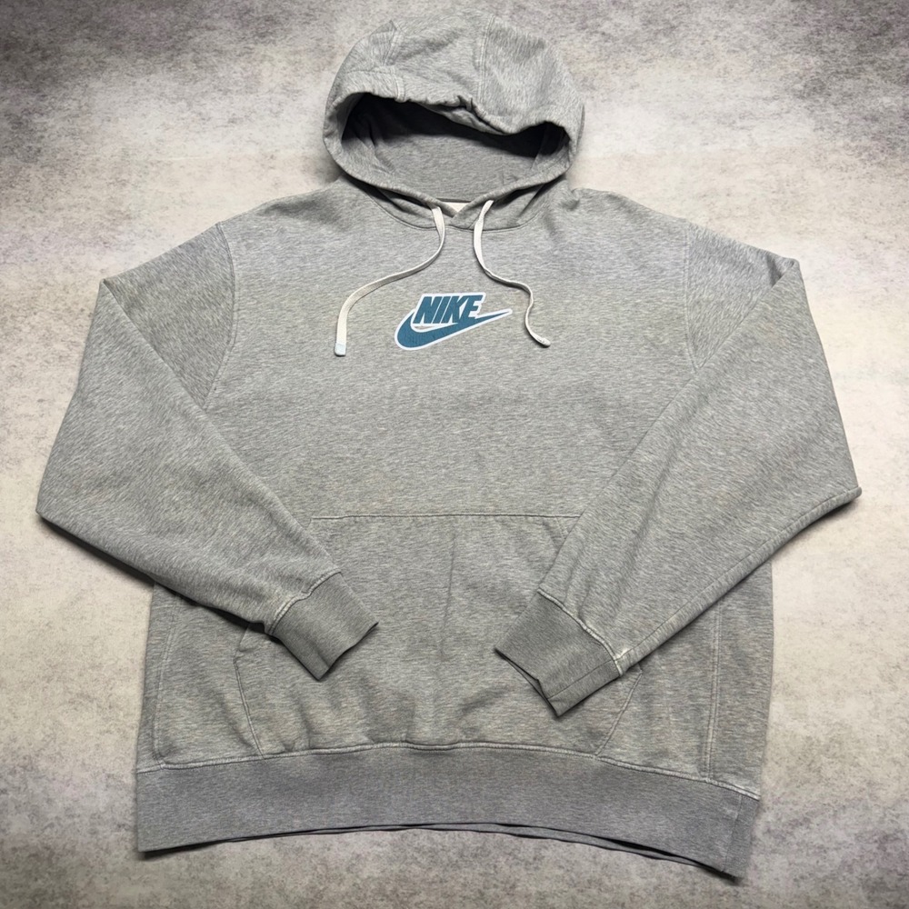 Nike Just Do It Graphic Pullover Mens Large Gray Hoodie Y2K Skater Streetwear - Picture 1 of 10